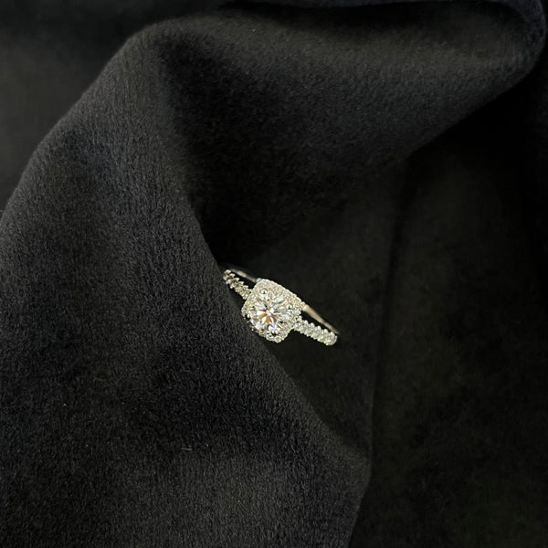 Round 1.20tcw Lab Diamond Halo Cathedral Pave Ring | IGI Certified D-E-F VVS–VS | Ethical Engagement