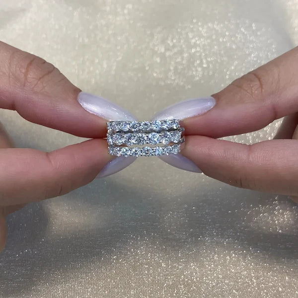 2.40tcw Round Lab-Grown Diamond Engagement Band | Three-Row Halfway | DEF VVS–VS