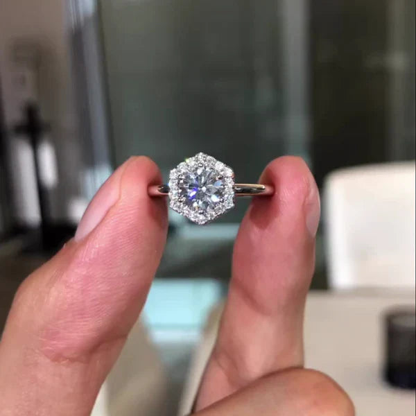Round 2.60tcw Lab Diamond Hexagon Halo Engagement Ring | 2ct Center | IGI Certified