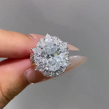 Oval 6.00tcw Lab Diamond Halo Twisted Band Ring | IGI Certified