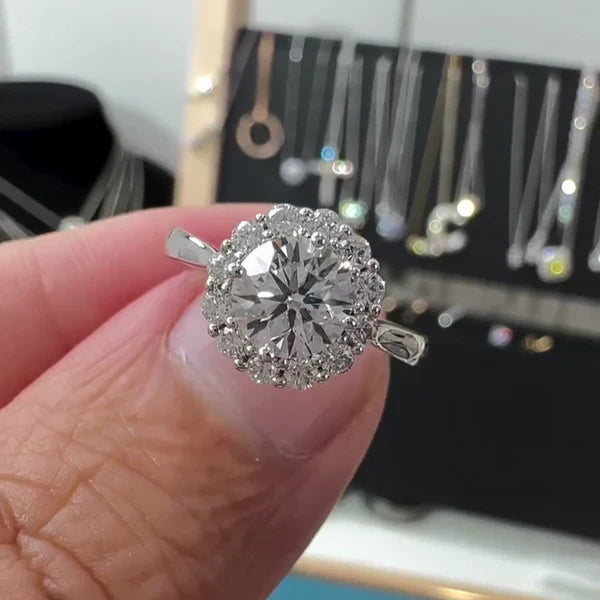 1.15tcw Round Lab Grown Diamond Engagement Ring | Halo Cathedral Style | IGI Certified | White Gold