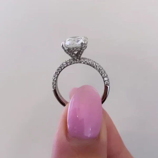 Round 2.50tcw Lab Diamond Ring | Hidden Halo & Pavé Band | IGI Certified | White Gold