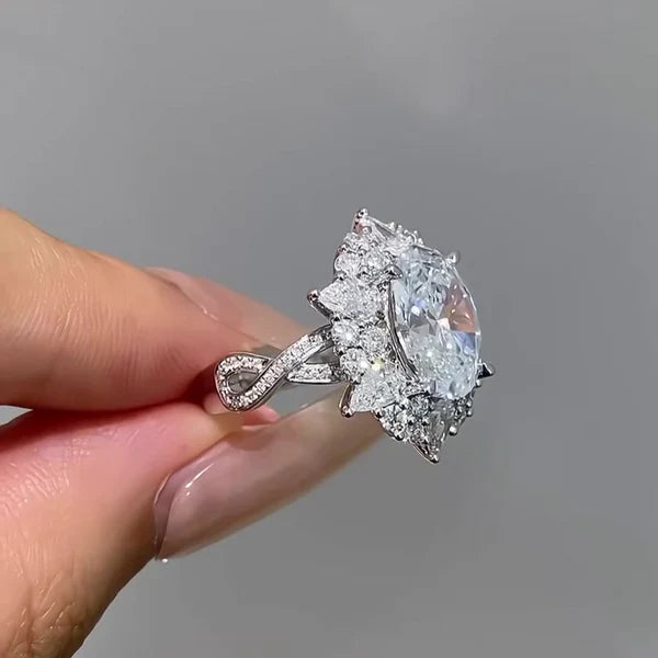 Oval 6.00tcw Lab Diamond Halo Twisted Band Ring | IGI Certified
