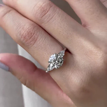 2.20tcw Lab Diamond Engagement Ring | Round & Pear Stone Combo | Ethical | IGI Certified