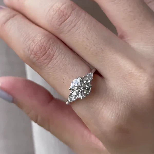 2.20tcw Lab Diamond Engagement Ring | Round & Pear Stone Combo | Ethical | IGI Certified