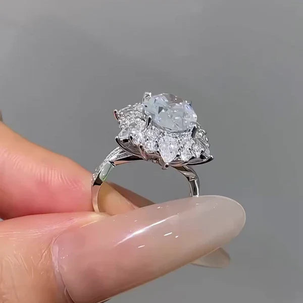 Oval 6.00tcw Lab Diamond Halo Twisted Band Ring | IGI Certified