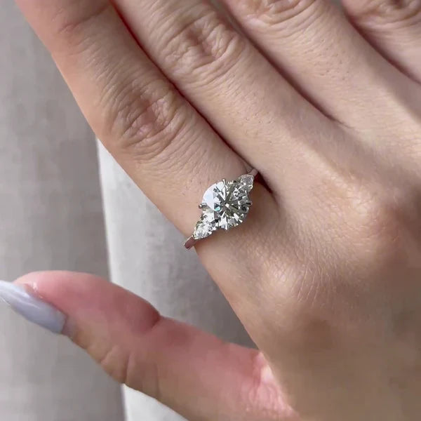 2.20tcw Lab Diamond Engagement Ring | Round & Pear Stone Combo | Ethical | IGI Certified
