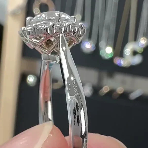 1.15tcw Round Lab Grown Diamond Engagement Ring | Halo Cathedral Style | IGI Certified | White Gold