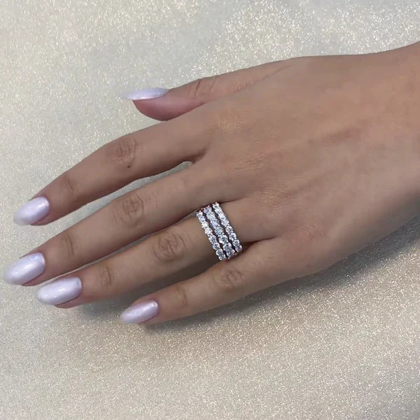 2.40tcw Round Lab-Grown Diamond Engagement Band | Three-Row Halfway | DEF VVS–VS