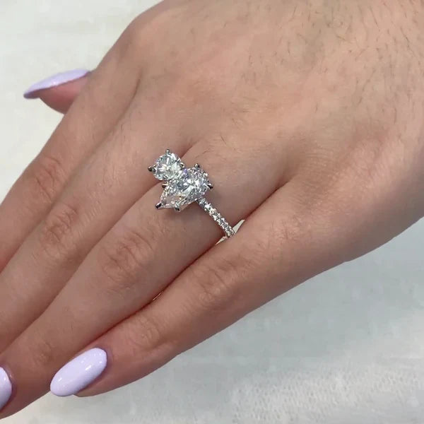 Pear & Round 3.30tcw Lab Diamond Toi Et Moi Pavé Ring | IGI Certified | Custom Gold Engagement Ring