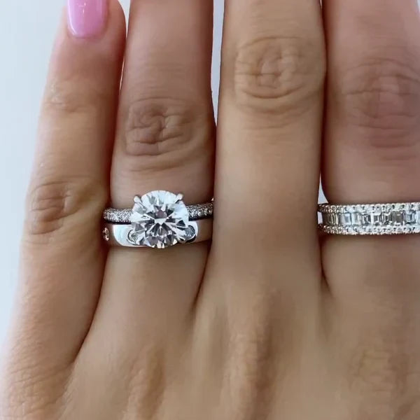 Round 2.50tcw Lab Diamond Ring | Hidden Halo & Pavé Band | IGI Certified | White Gold