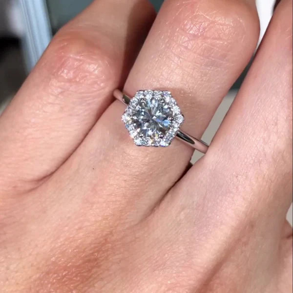 Round 2.60tcw Lab Diamond Hexagon Halo Engagement Ring | 2ct Center | IGI Certified